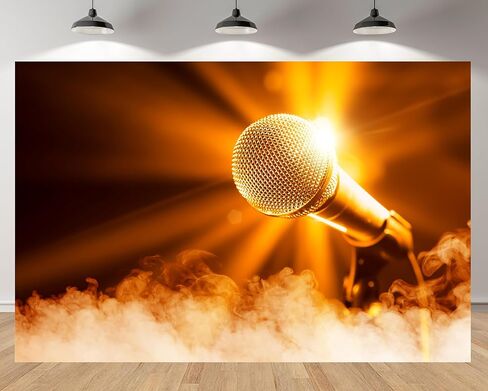 7x5ft Golden Microphone Backdrop with Smoke & Radiant Light Elements Stage Background for Karaoke Night Music Party Concert Decor Photo Studio Booth Props Banner Wallpapers in Saudi Arabia
