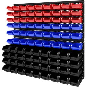 90 قطعة من صناديق التخزين البلاستيكية المثبتة على الحائط، منظم لأجزاء الصواميل وصناديق البراغي لمتجر المرآب للبراغي والصواميل والمسامير والأظافر والخرز وأجزاء الأجهزة الصغيرة، أحمر، أزرق، أسود in Kuwait