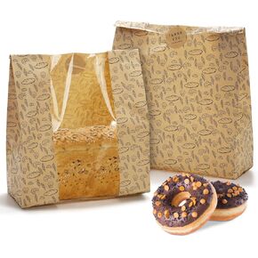 Hacaroa 100 Pack Paper Bread Bags with Clear Window, 10.8"x10"x4" Kraft Bakery Bag with 100 Stickers, Brown Toast Packaging Bags for Sourdough Bread, Cookie in Kuwait