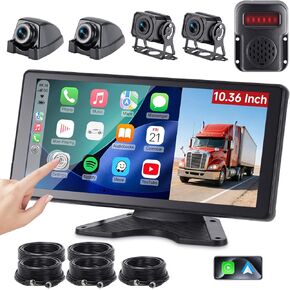 RV Camera System with CarPlay & Android Auto, 10.36'' Monitor with Blind Spot Detection/Parking Monitoring/Voice Control/DVR/Navigation, 4 1080P Backup Camera System for Semi Truck Trailer Camper in Kuwait