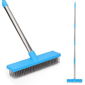 Heavy Duty Wire Broom with 70.8" Telescopic Handle: Stainless Steel Outdoor Broom for Cleaning Moss Concrete Floors Grout Gardens Patio Deck Concrete Garage (Style 2) in Kuwait