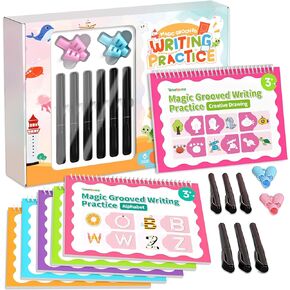 Timetome Magic Groove Practice Copybook, Grooved Handwriting Practice for Kids, Reusable Grooved Handwriting Workbooks Ages 3-8 for Preschool (6books in Kuwait