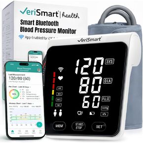 Smart Bluetooth Blood Pressure Monitor by VeriSmart Health - FDA-Cleared, Vivid 6.5" LED, Comfort-Inflate Tech, Ultra-Slim Design, Battery & USB-C, Wireless Secure US-Hosted App in Saudi Arabia