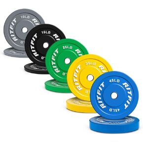 لوحة ممتصة للصدمات مرمزة بالألوان من RitFit، لوحة ممتصة للصدمات الأولمبية للحديد، ألواح وزن ممتصة للصدمات مقاس 5 سم مع حشوة فولاذية، ألواح وزن مطاطية لتدريب القوة في صالة الألعاب الرياضية المنزلية in Kuwait