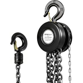 1 Ton Manual Chain Hoist, 10ft Lift Height, 2200 Lbs Capacity with Heavy Duty Hooks, Black Hand Chain Block for Warehouse, Garage, Workshop in Saudi Arabia