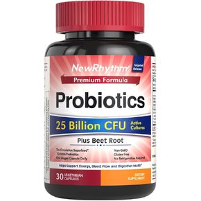 NewRhythm Probiotics for Women & Men 25 Billion CFU, w/Organic Beet Root 2000 mg Strength, 20:1 Extract, Nitric Oxide, Circulation, Energy & Heart Health, All Natural, Vegan, Non-GMO, 30 Caps in Kuwait