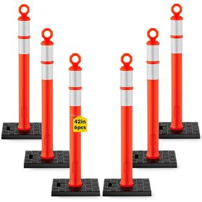 HiGiant 42 Inch Traffic Delineator Posts 6 Pack, Tall Traffic Cones with Base for Drivers Training, Parking lot in Kuwait