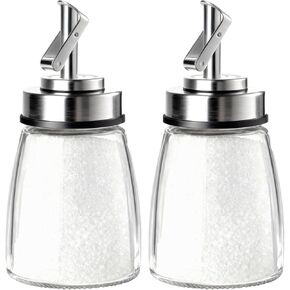 TIWPAJS Glass Sugar Dispenser with Stainless Steel Lid, Automatic Pour Spout, Sugar Container for Coffee Bar, Sugar Jar, Sugar Bowl, Salt Shaker, 6OZ in Saudi Arabia
