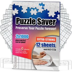 Puzzle Saver Sheets – 12 Extra Strong 10.2 x 7.1 Peel & Stick Puzzle Glue Sheets + 4 Hangers – Preserve Two 1000-Piece Jigsaw Puzzles – Clear Adhesive Backing Kit by LEOGOR in Kuwait