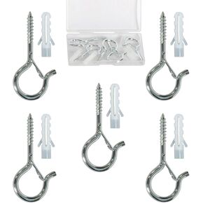 5 عبوات من خطافات لولبية سوداء شديدة التحمل مقاس 2.08 بوصة - معدن مقاوم للصدأ مع قفل أمان، سعة 30 رطل (تتضمن حقيبة تخزين وأغطية بلاستيكية) (5، أسود) in Kuwait