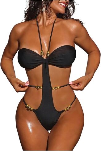 OYOANGLE Women's One Piece Swimsuit Halter Sexy Backless Cheeky Monokini Bathing Suit Cutout Swim Suit in Saudi Arabia