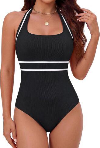 BMJL Tummy Control Bathing Suit for Women Halter One Piece Swimsuit Ribbed Slimming Swim Suits 2026 in Saudi Arabia