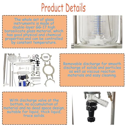 مفاعل مختبر بطبقة مزدوجة 20 لتر مع زجاج بوروسيليليك مرتفع وصمامات PTFE 110 فولت للتحكم في درجة الحرارة الثابتة مختبر زجاجي مفاعل كيميائي وعاء مفاعل مغلف لتقطير تفاعل المختبر in Kuwait