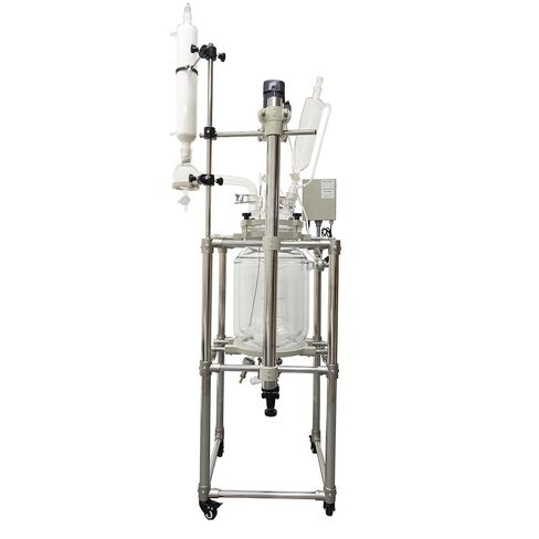 مفاعل مختبر بطبقة مزدوجة 20 لتر مع زجاج بوروسيليليك مرتفع وصمامات PTFE 110 فولت للتحكم في درجة الحرارة الثابتة مختبر زجاجي مفاعل كيميائي وعاء مفاعل مغلف لتقطير تفاعل المختبر in Kuwait