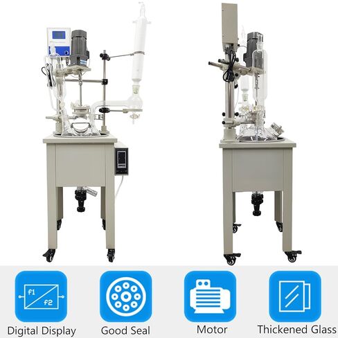 TECHTONGDA 10L Jacketed Reactor 110V Single Layer Glass Reactor Rotating Speed 60-600RPM, Lab Chemical Reaction Vessel with Heating and Digital Display for Reaction Distillation in Kuwait