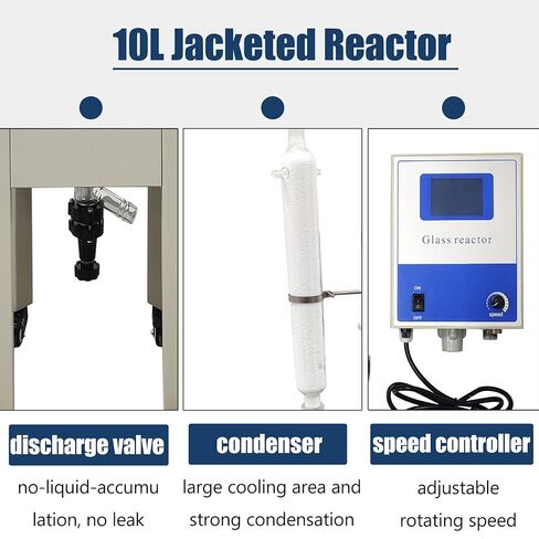 TECHTONGDA 10L Jacketed Reactor 110V Single Layer Glass Reactor Rotating Speed 60-600RPM, Lab Chemical Reaction Vessel with Heating and Digital Display for Reaction Distillation in Kuwait