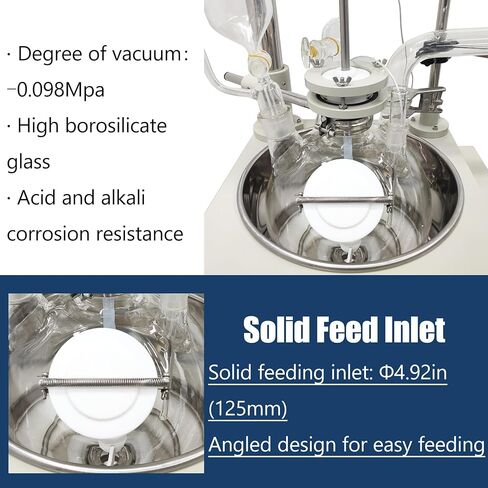 TECHTONGDA 10L Jacketed Reactor 110V Single Layer Glass Reactor Rotating Speed 60-600RPM, Lab Chemical Reaction Vessel with Heating and Digital Display for Reaction Distillation in Kuwait