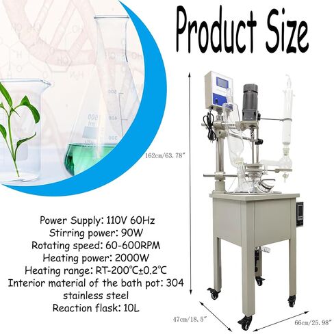مفاعل مختبر بطبقة واحدة 10 لتر مع زجاج بوروسيليليك مرتفع وصمامات PTFE 110 فولت للتحكم في درجة الحرارة الثابتة للمختبر الزجاجي للمفاعل الكيميائي وعاء مفاعل مغلف لتقطير التفاعل في المختبر in Kuwait