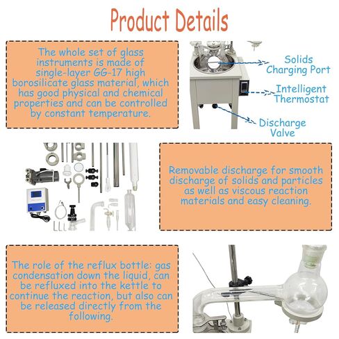 مفاعل مختبر بطبقة واحدة 10 لتر مع زجاج بوروسيليليك مرتفع وصمامات PTFE 110 فولت للتحكم في درجة الحرارة الثابتة للمختبر الزجاجي للمفاعل الكيميائي وعاء مفاعل مغلف لتقطير التفاعل في المختبر in Kuwait