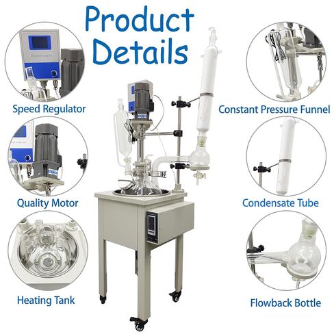 مفاعل مختبر بطبقة واحدة 10 لتر مع زجاج بوروسيليليك مرتفع وصمامات PTFE 110 فولت للتحكم في درجة الحرارة الثابتة للمختبر الزجاجي للمفاعل الكيميائي وعاء مفاعل مغلف لتقطير التفاعل في المختبر in Kuwait
