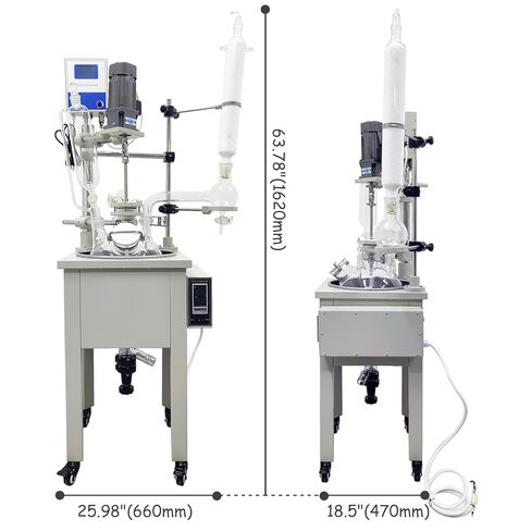 INTSUPERMAI 110V 10L Laboratory Glass Reactor, Lab Jacketed Glass Reactor, Digital Display, Heating Function, Single-Layer Chemical Reaction Vessel, Precision Mixing & Distillation in Kuwait