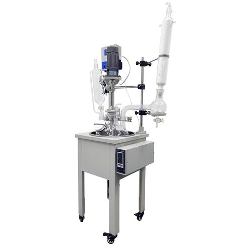 INTSUPERMAI 110V 10L Laboratory Glass Reactor, Lab Jacketed Glass Reactor, Digital Display, Heating Function, Single-Layer Chemical Reaction Vessel, Precision Mixing & Distillation in Kuwait