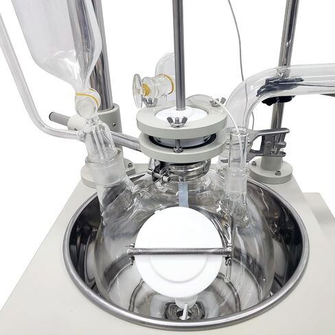 INTSUPERMAI 110V 10L Laboratory Glass Reactor, Lab Jacketed Glass Reactor, Digital Display, Heating Function, Single-Layer Chemical Reaction Vessel, Precision Mixing & Distillation in Kuwait