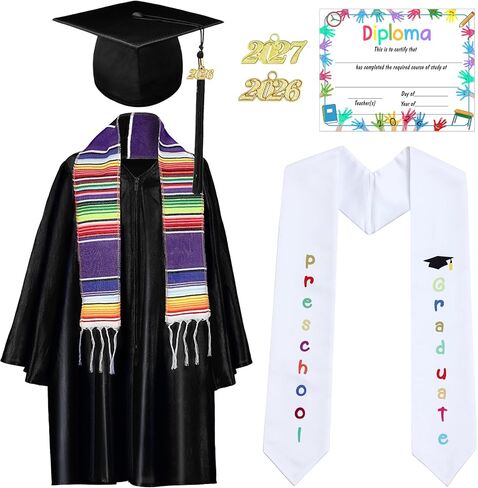 Vicenpal 8 Kindergarten Preschool Graduation Cap Gown Stole Kid Mexican Serape Graduation Stole Sash Tassel Charm Diploma in Saudi Arabia