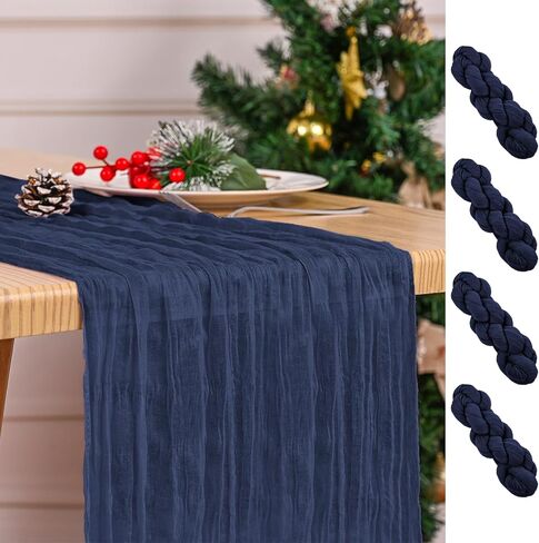 4 عبوات من مفرش الطاولة الوردي مقاس 17 × 108 بوصة، مفرش طاولة من القماش القطني مقاس 17 × 108 بوصة، مفارش طاولة من الشاش البوهيمي، مفارش طاولة من القماش الشفاف الريفي الرومانسي لحفلات الزفاف وحفلات الزفاف وديكور طاولة الربيع in Kuwait