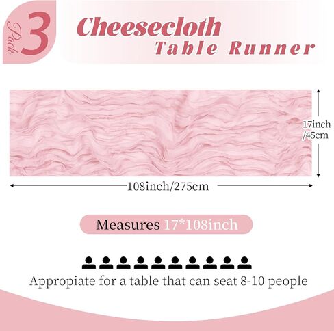 3 Pack Light Pink Cheesecloth Table Runner, 17 x 108 Inch, Gauze Cheese Cloth Table Runner Rustic Sheer Runner for Wedding Birthday Party Baby Shower Table Decor(Light Pink) in Saudi Arabia
