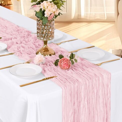 3 Pack Light Pink Cheesecloth Table Runner, 17 x 108 Inch, Gauze Cheese Cloth Table Runner Rustic Sheer Runner for Wedding Birthday Party Baby Shower Table Decor(Light Pink) in Saudi Arabia
