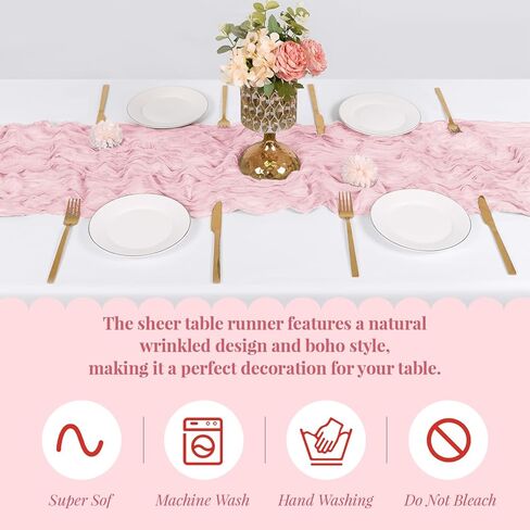 3 Pack Light Pink Cheesecloth Table Runner, 17 x 108 Inch, Gauze Cheese Cloth Table Runner Rustic Sheer Runner for Wedding Birthday Party Baby Shower Table Decor(Light Pink) in Saudi Arabia