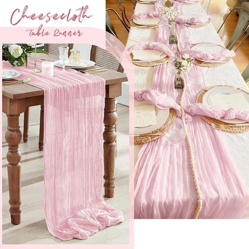 3 Pack Light Pink Cheesecloth Table Runner, 17 x 108 Inch, Gauze Cheese Cloth Table Runner Rustic Sheer Runner for Wedding Birthday Party Baby Shower Table Decor(Light Pink) in Saudi Arabia