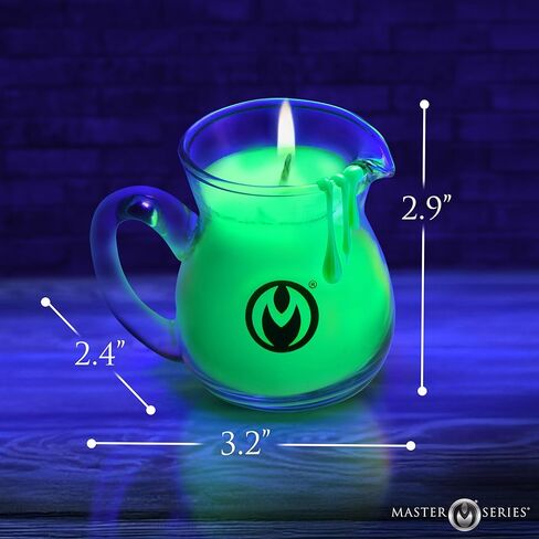 أباريق لعب الشمع بلاك لايت من سلسلة ماستر - شموع الشمع التفاعلية للأشعة فوق البنفسجية للعب BDSM ولعب العبودية - شموع مزيج الصويا باللون الأحمر والأخضر والأصفر ذات درجة حرارة منخفضة in Kuwait