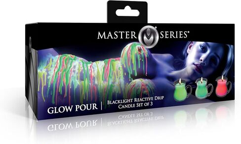 أباريق لعب الشمع بلاك لايت من سلسلة ماستر - شموع الشمع التفاعلية للأشعة فوق البنفسجية للعب BDSM ولعب العبودية - شموع مزيج الصويا باللون الأحمر والأخضر والأصفر ذات درجة حرارة منخفضة in Kuwait