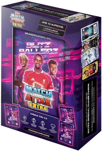 Topps UCC Match Attax Extra 2026 - Mega Tin - Blitzballers - تحتوي على 48 بطاقة، بما في ذلك 3 بطاقات Blitzballers LE. in Saudi Arabia