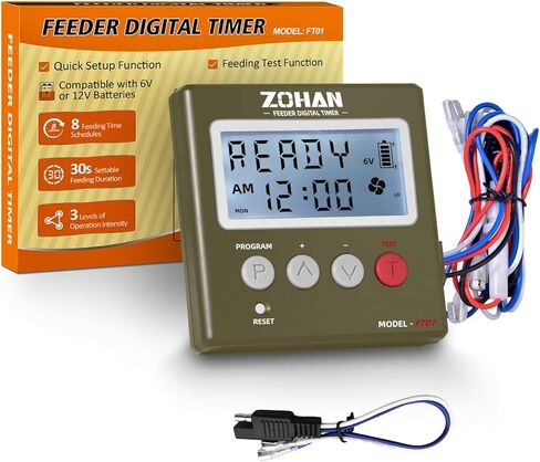 ZOHAN FT01 Deer Feeder Timer - Universal 6V/12V 24h Automatic Deer Feeder Kit, Quick Program Function, DIY 8 Feeding Schedules, Control Motor Speed & Feeding Time, Perfect for Hunting, Wildlife, Farms in Kuwait