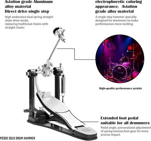 Direct Drive Single Bass Drum Pedal, Smooth & Responsive Single Kick Pedal with Adjustable Footboard, Stable Metal Frame, for Acoustic & Electronic Drums (Red/Blue/Black) (Black) in Saudi Arabia