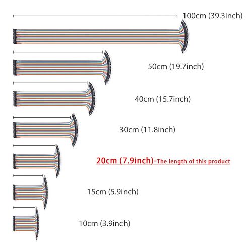 2 حزمة من مجموعة أسلاك دوبونت، طول 20 سم (7.9 بوصة)، (2 × 120 دبوس) كابلات شريطية متعددة الألوان، ذكر إلى أنثى/ذكر إلى ذكر/أنثى إلى أنثى لمشاريع لوحة تجارب Arduino. in Saudi Arabia