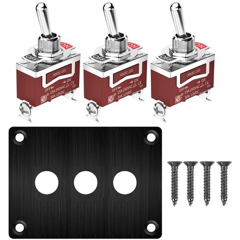 Gebildet 3Gang Metal Panel Rocker Toggle Switch, 15A 250VAC/20A 12VDC,SPST 2 Position 2 Pin ON/Off Switch Plate in Saudi Arabia