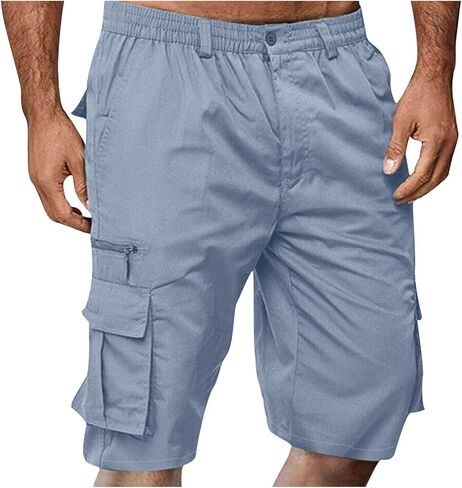 Fartey الرجال السراويل البضائع الصيف عادية سراويل للتسلق مرونة الخصر كبير وطويل القامة طول الركبة متعددة جيوب شورت برمودا in Kuwait