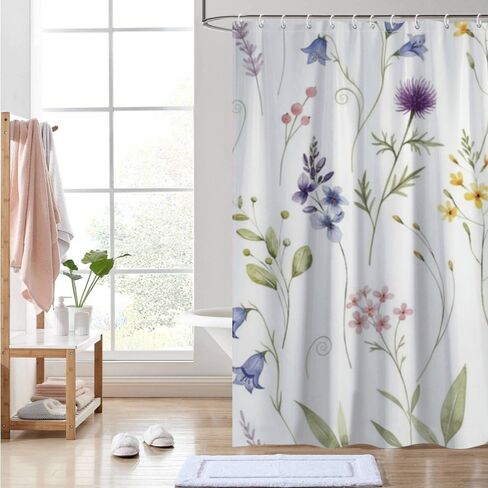 ستارة دش صيفية بسيطة وأنيقة مع خطافات، ستارة دش صيفية مقاومة للماء بوهو، ستائر ممتعة للعطلات من القماش قابلة للغسل للديكور البسيط للعطلات للحمام 60 × 72 بوصة in Kuwait