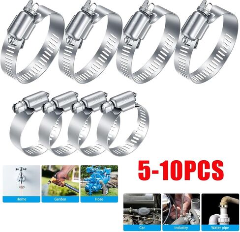 Clamps,Hose Clamps, 5/10PCS Stainless Steel Hose Clamps Adjustable 6 To 152mm Combination Set Metal For Pipes, Etc in Saudi Arabia