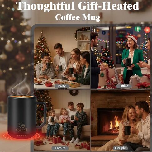 كوب القهوة المسخن مع وظيفة الإغلاق التلقائي ، والقدح في درجة حرارة التسخين الذاتي مع الغطاء والملعقة ، والقدح الذكية أكثر دفئا للقهوة ، و 3 بيئات درجات الحرارة ، والهدايا للرجال والنساء (أسود 12 أوقية) in Kuwait