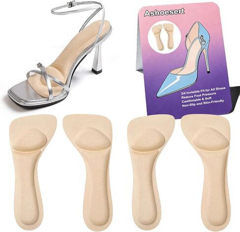 3/4 Invisible High Heel Cushion Inserts for Women, Anti-Foot Sliding Forward Insoles, Shock & Sweat Absorbent Comfort Shoe Pads Insoles for High Heels, Sandals & Flats in Kuwait