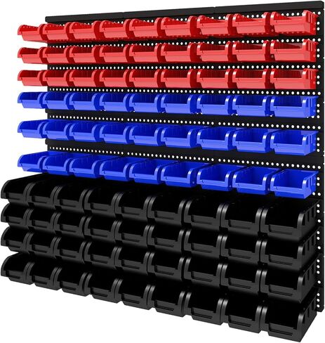 90 قطعة من صناديق التخزين البلاستيكية المثبتة على الحائط، منظم لأجزاء الصواميل وصناديق البراغي لمتجر المرآب للبراغي والصواميل والمسامير والأظافر والخرز وأجزاء الأجهزة الصغيرة، أحمر، أزرق، أسود in Kuwait