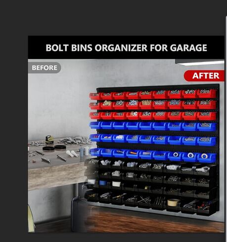 90 قطعة من صناديق التخزين البلاستيكية المثبتة على الحائط، منظم لأجزاء الصواميل وصناديق البراغي لمتجر المرآب للبراغي والصواميل والمسامير والأظافر والخرز وأجزاء الأجهزة الصغيرة، أحمر، أزرق، أسود in Kuwait