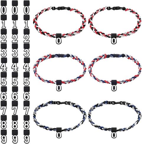 6 عبوات من قلادة البيسبول والمعلقات مقاس 19 بوصة مع 30 قلادة من السيليكون بأرقام 0-9 و6 ألوان متنوعة قلادة رياضية مضفرة للاعبي فريق البيسبول وإكسسوارات المشجعين الرجالي in Kuwait