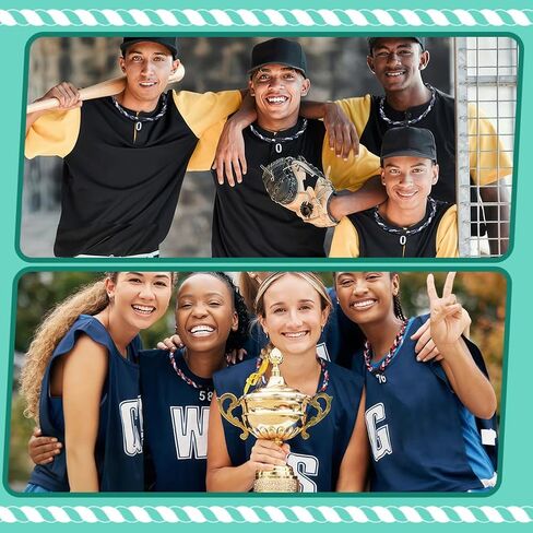 6 عبوات من قلادة البيسبول والمعلقات مقاس 19 بوصة مع 30 قلادة من السيليكون بأرقام 0-9 و6 ألوان متنوعة قلادة رياضية مضفرة للاعبي فريق البيسبول وإكسسوارات المشجعين الرجالي in Kuwait