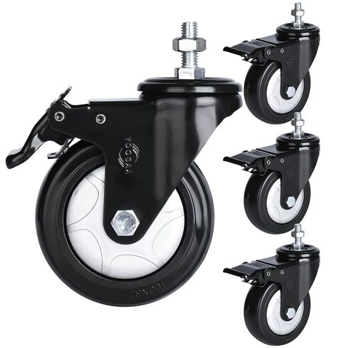 عجلة جذعية ملولبة مقاس 5 بوصات مترية M12-1.75x25 مم (قطر المسمار 12 مم، الطول: 25 مم، مسافة الخيط 1.75 مم) مجموعة عجلات دوارة شديدة التحمل بوزن 1500 رطل مكونة من 4 عجلات لجميع الأرضيات in Kuwait